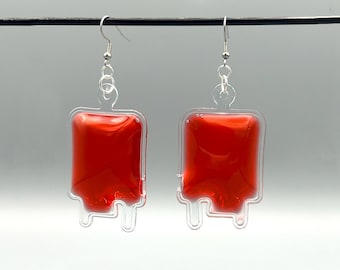 Liquid Filled Blood Bag Earrings