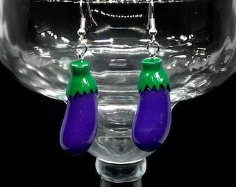 Eggplant Earrings: Royal Purple Vegetable Dangle Earrings