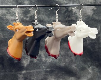 Bloody Severed Horse Head Earrings
