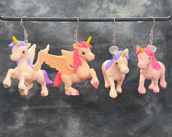 Flying and Prancing Unicorn Dangle Earrings