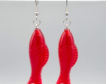 Red Glow in the Dark Resin Gummy Candy Fish Earrings