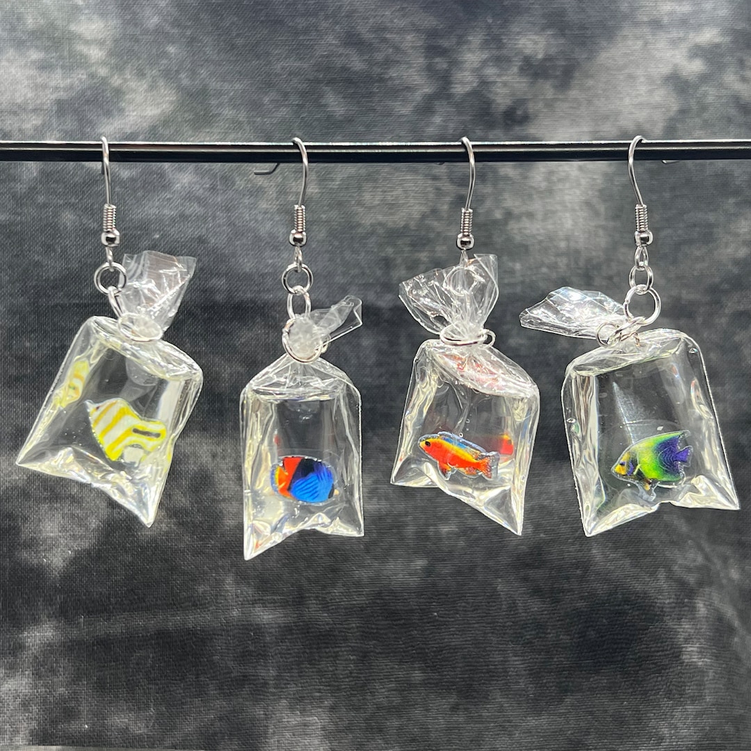 Tropical Fish in a Bag Earrings - Etsy