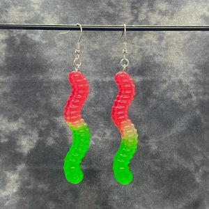 Glow in the Dark Gummy Worm Earrings Red / Green