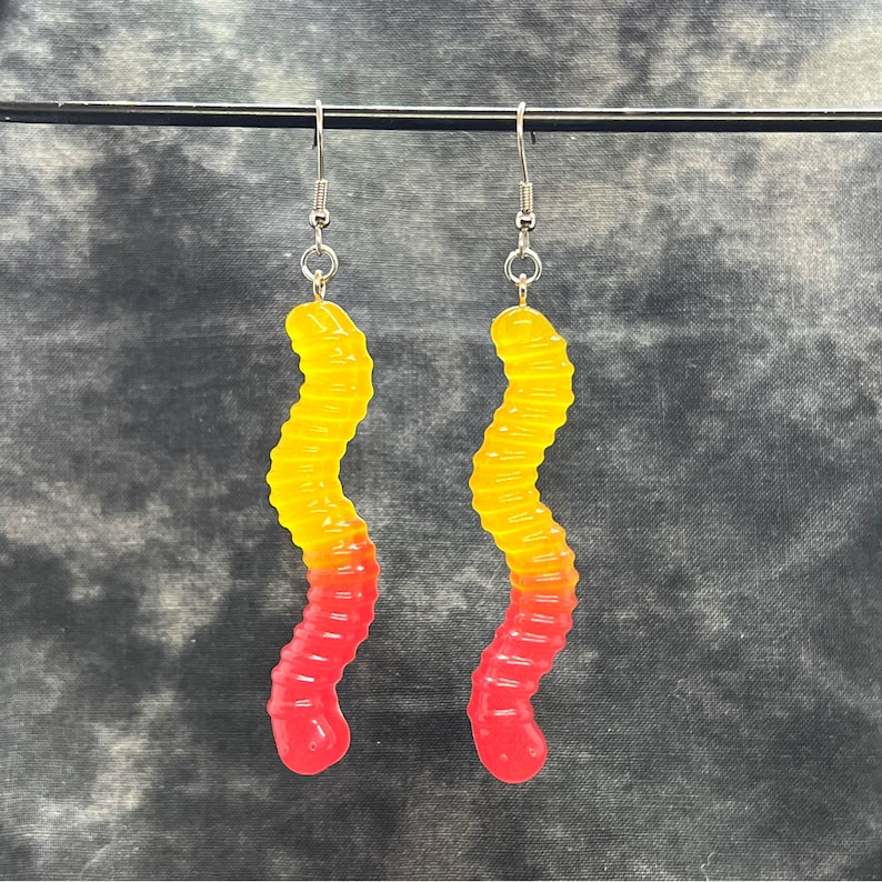 Glow in the Dark Gummy Worm Earrings Yellow / Red