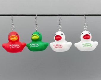 Merry Christmas Rubber Ducky Earrings