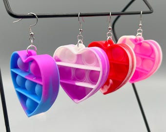 Fidget Bubble Pop Heart Toy Earrings