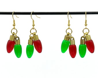 Red and Green Holiday Light Bulb Earrings