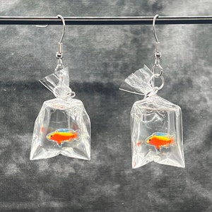 Tropical Fish in a Bag Earrings - Etsy