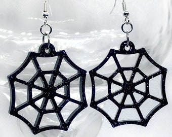 Spakling Spider Web  Onyx Glitter Earrings