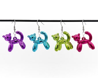 Metallic Balloon Animal Cat Earrings