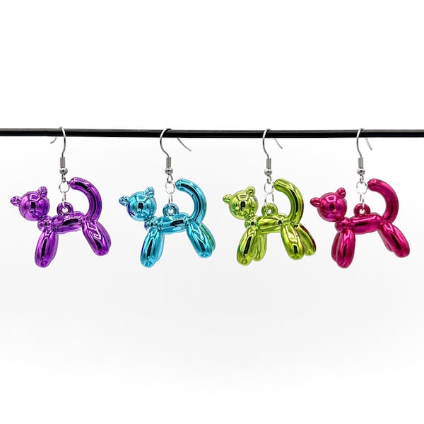 Metallic Balloon Animal Cat Earrings