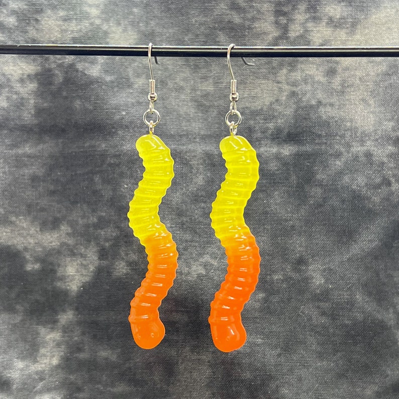 Glow in the Dark Gummy Worm Earrings Yellow / Orange