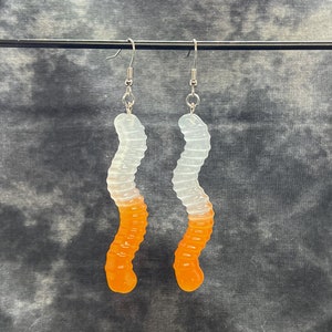 Glow in the Dark Gummy Worm Earrings White / Orange