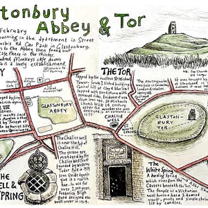 Mapa de Glastonbury: principales atracciones de la ciudad. Jardines del Pozo del Cáliz, Glastonbury Tor, el Manantial Blanco, Abadía de Glastonbury.