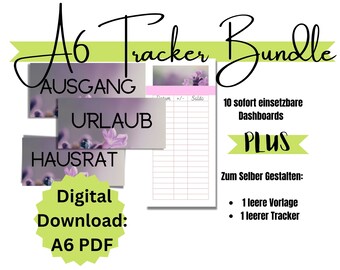 12 x A6 Dashboard und Tracker für sofortiger Digitaler Download. Passend für A6 Zipper-Umschlag. Umschlag Methode, Deckblätter, PDF