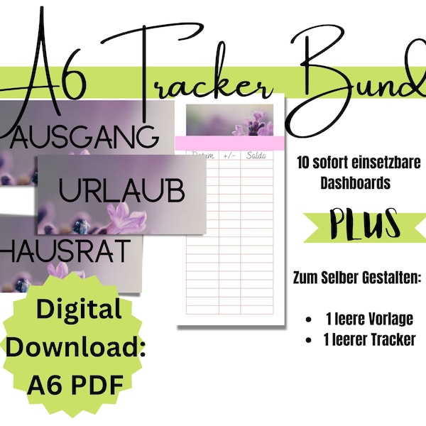 12 x A6 Dashboard und Tracker für sofortiger Digitaler Download. Passend für A6 Zipper-Umschlag. Umschlag Methode, Deckblätter, PDF