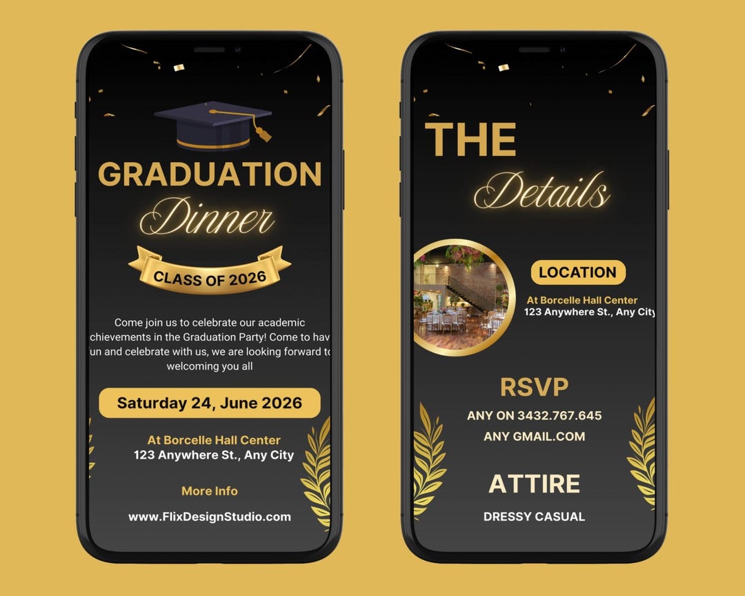 Yellow Gold Graduation Dinner Invitation, Classy Graduation Party ...