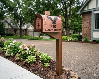 Hecho a medida: Buzón de correo personalizado hecho a mano en cobre y madera para jardín.
