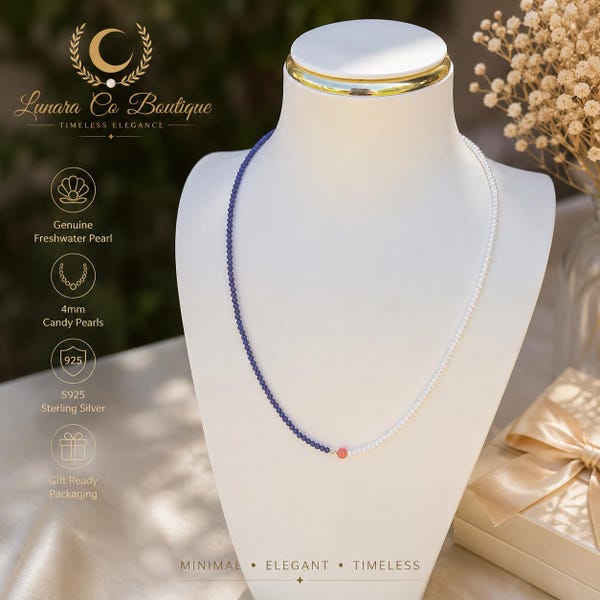 Lapis Lazuli Pearl Necklace, Red Agate Accent, 14K Gold Filled Layering Necklace