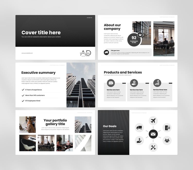 Black Business Presentation Template, Minimal Corporate Slides for ...