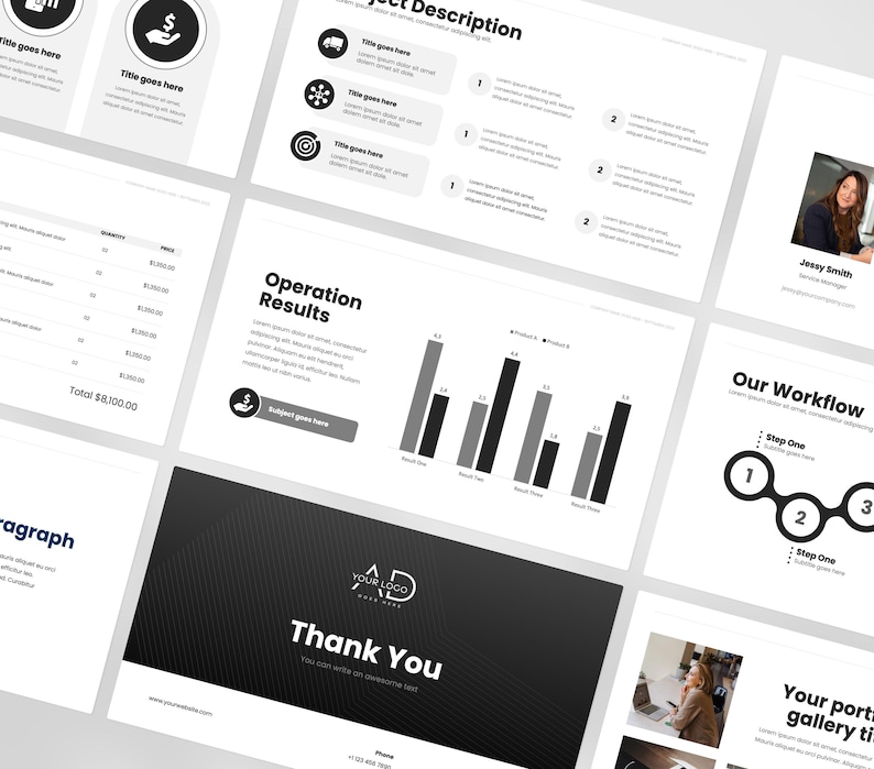 Black Business Presentation Template, Minimal Corporate Slides for ...