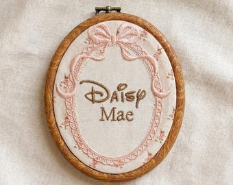 Custom Heirloom Embroidered Baby Name Announcement Sign for Hospital: Vintage Floral Hoop Nursery Decor