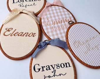 Personalized Baby Gift Newborn birth announcement Embroidered Name Sign, Nursery plaque, Neutral Personalized Hospital Door Name Plate
