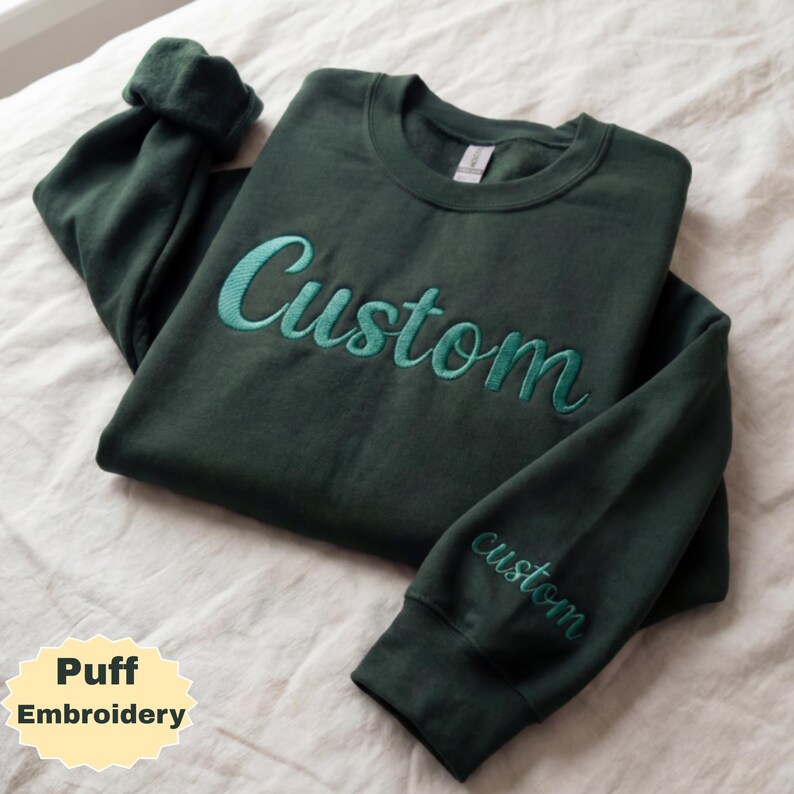 Custom Puff Embroidered Sweatshirt, Personalized 3D Text Hoodie image 2