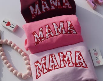Custom Embroidered MAMA Heart Sweatshirt, Varsity Style Pullover