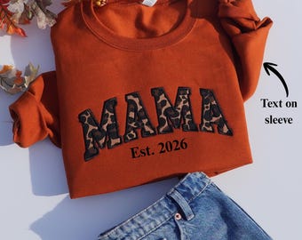 Custom Embroidered Leopard MAMA Applique Personalized Unisex Sweatshirt
