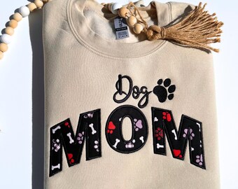 Personalized Dog Mom Sweatshirt Embroidered, Dog lover Apparel Gift for Dog Mom