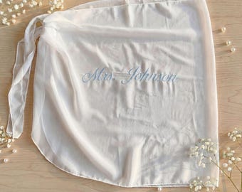 Mrs Bride Beach Skirt Cover Up Sarong| Personalized Embroidered Beach Wrap for Honeymoon and Bachelorette