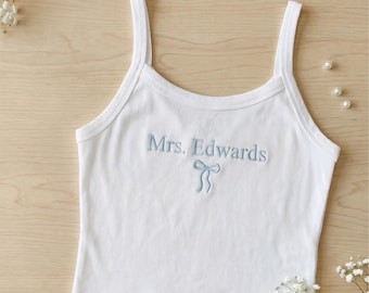 Future Mrs. Tank Top Embroidered Bach Trip Bride Set Custom Name Spaghetti Strap Tanktop
