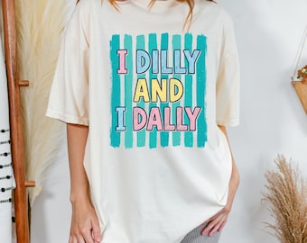 Dilly Dally Pastel Stripes Graphic Tee, Retro Boho Comfort Colors Shirt