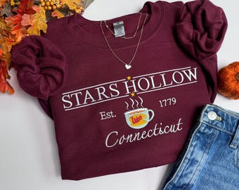 Embroidered Luke's Diner Sweatshirt Gilmore Fan Merchandise gift with Stars Hollow Connecticut Embroidery Varsity Spring Fall Luke's Coffee