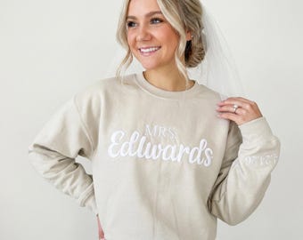 Personalized Bridal Puff Embroidered 3D Text Future Mrs Sweatshirt Gift,