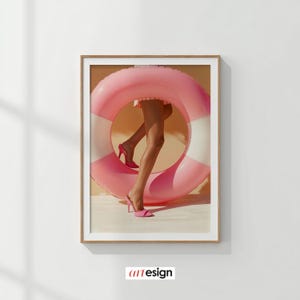 Pink Fashion Wall Art, Pool Float Heels Print, Girly Glam Digital Download