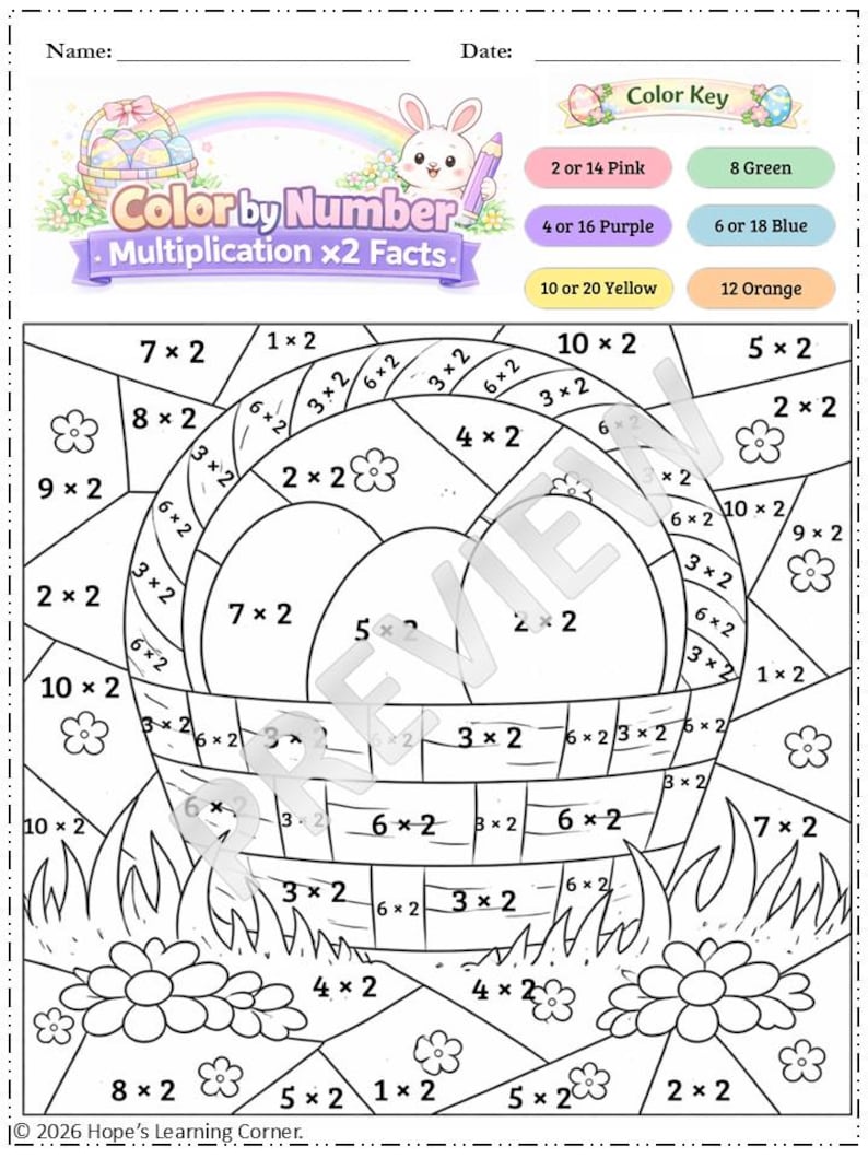 Easter Multiplication Color by Number Worksheets | Grade 2-3 Math Facts ...