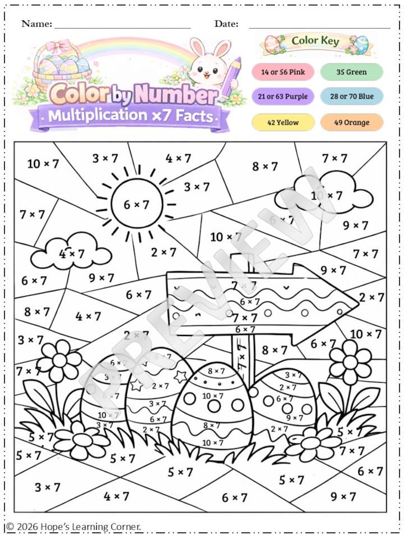 Easter Multiplication Color by Number Worksheets | Grade 2-3 Math Facts ...