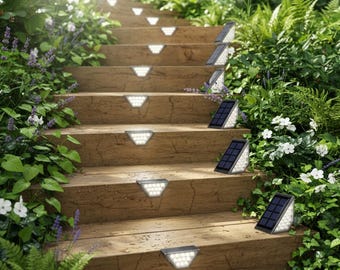 Solar Lights Outdoor Waterproof LED White Stair Lights,Modern Solar Stair Lighting IP65 Garden Path Deck Lights,Wall Mounted Solar Lamp
