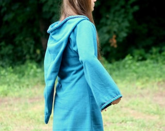 Legend of zelda inspired cosplay Turquoise Elven tunic - Medieval tunic - hyrule - Pixie hoodie - Halloween- festival tunic - pointy hood