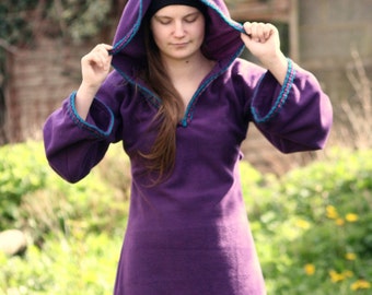 Festival Elf Dress in Purple- Medieval Womens Tunic with Pixie Pointy Hood - Game of Thrones Costum - Link hoodie - PSY hoodie  elven dress