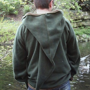 Medieval hoodie Green hippy- elven hoodie- Psy - SCA - festival rave hoody- pointy hood with Inkle trim - link hoodie