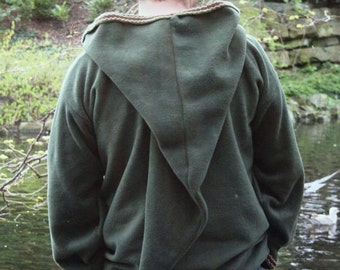 Medieval hoodie Green hippy- elven hoodie- Psy - SCA - festival rave hoody- pointy hood with Inkle trim - link hoodie