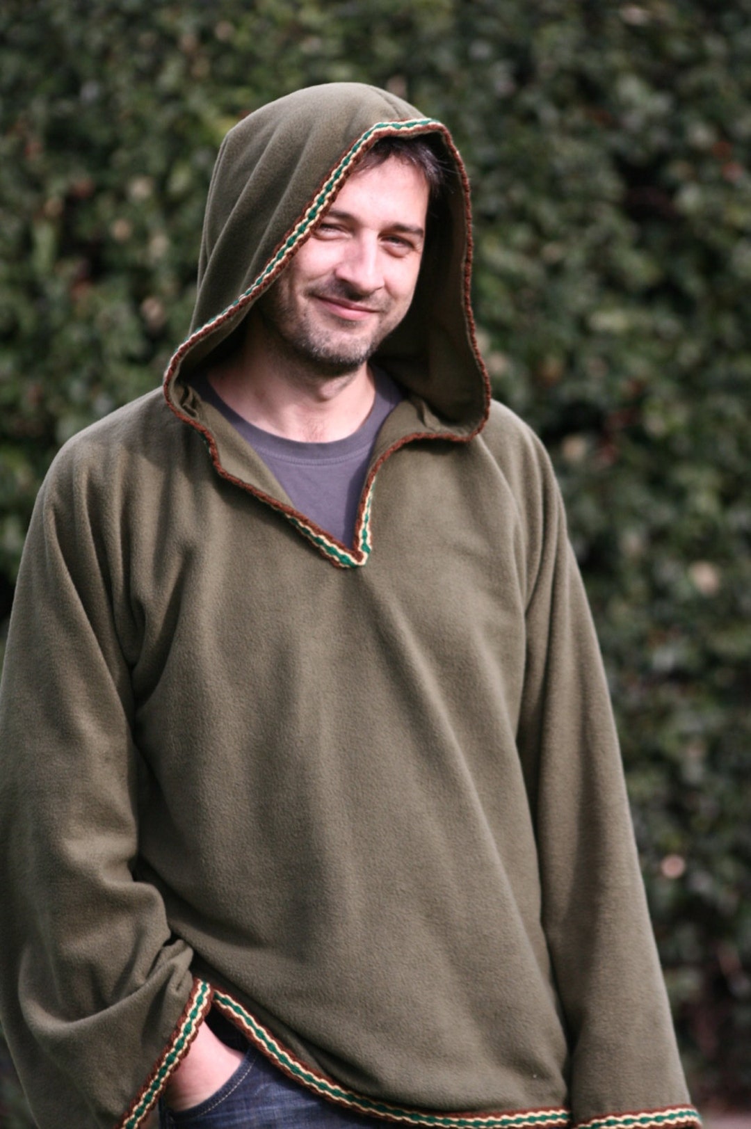 Ready to Ship XXL - Hoodie for Men in Khaki Green- Medieval Ready to Ship XXL - Hoodie for Men in Khaki Green- Medieval