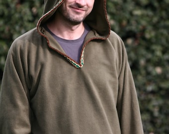 Hoodie for Men in khaki green- Medieval hoodie - elven hoodie -Psy clothing- pointy hood -SCA clothing - Pointy hood jacket - Pixie jacket