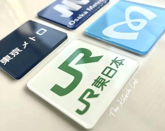 Magneter med japansk tåglogotyp | JR East, Osaka, Tokyo Metro | Minimalistisk souvenirkylskåpskonst