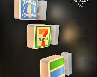 日本のコンビニエンスストアのライトボックスマグネット｜セブンイレブン、ローソン、ファミリーマート｜3Dレトロサイン冷蔵庫デコレーション