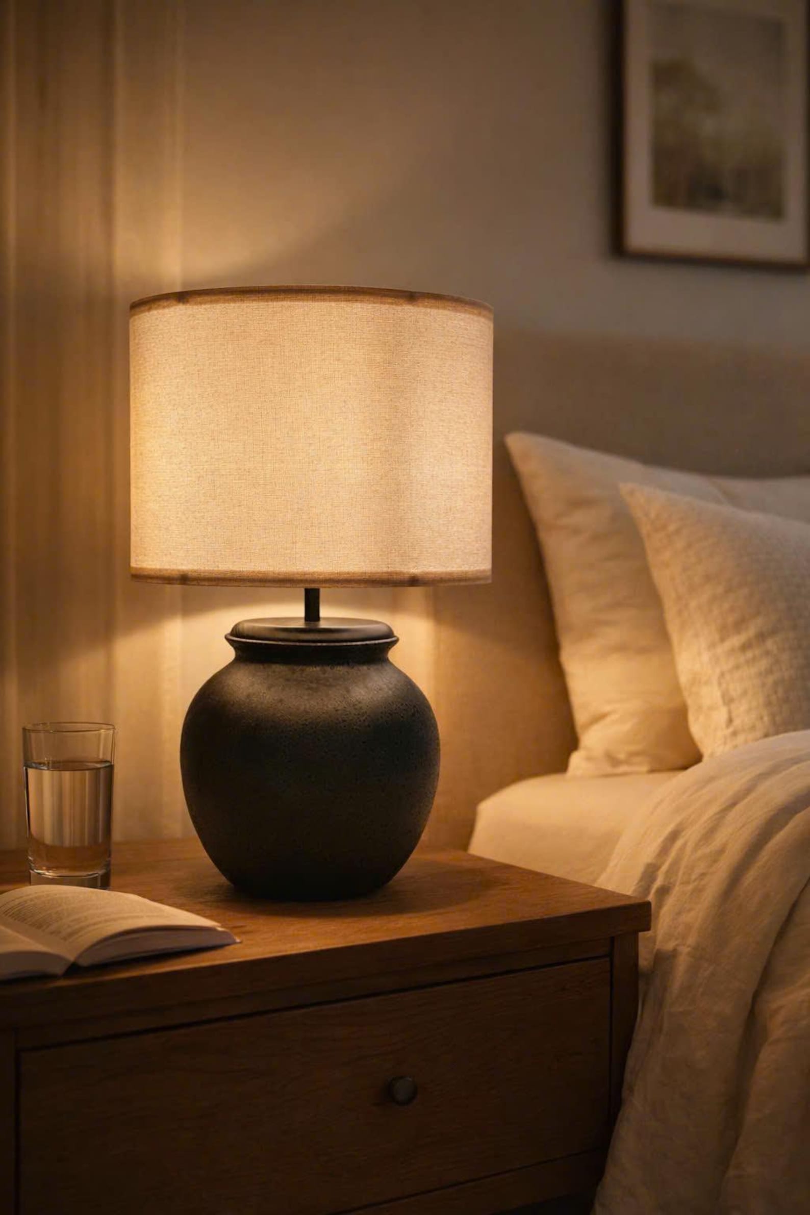Handthrown ceramic table lamp base unglazed clay wabi sabi bedroom