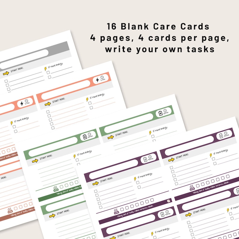 16 Blank ADHD Self-Care Cards Printable PDF Write Your Own